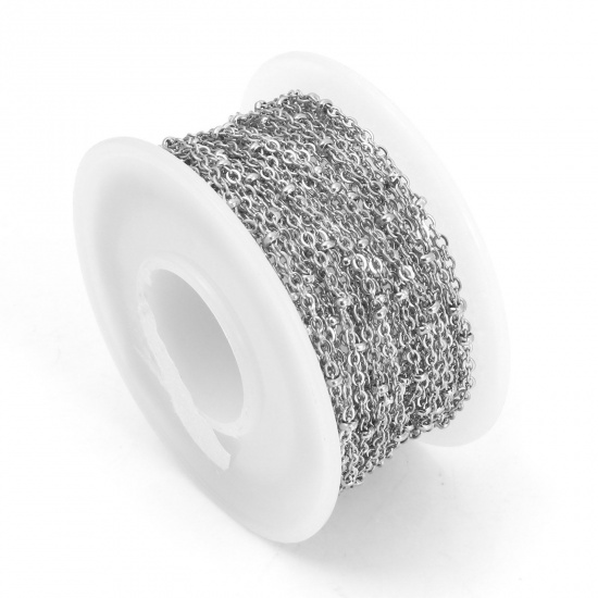 Picture of 304 Stainless Steel Link Cable Chain Silver Tone 2.2x1.6mm, 1 Roll (Approx 5 M/Roll)