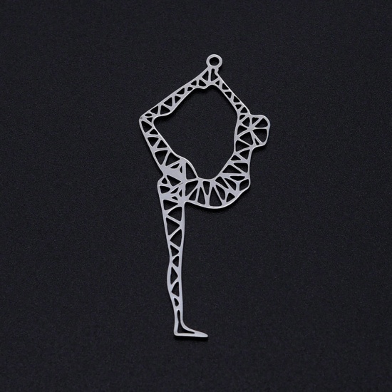 Image de Pendentifs en 201 Acier Inoxydable Danseuse Argent Mat Creux 52mm x 22mm , 1 Pièce