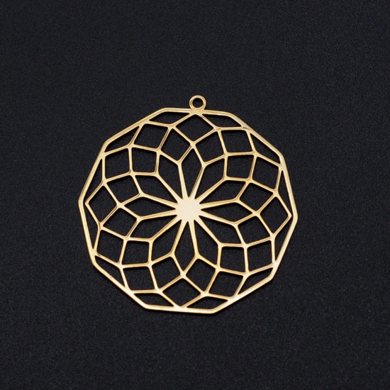 Picture of 201 Stainless Steel Pendants Gold Plated Irregular Filigree Hollow 35mm x 33mm, 1 Piece