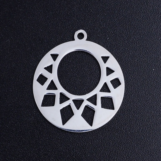 Picture of 201 Stainless Steel Charms Silver Tone Round Sunshine Hollow 23mm x 20mm, 1 Piece