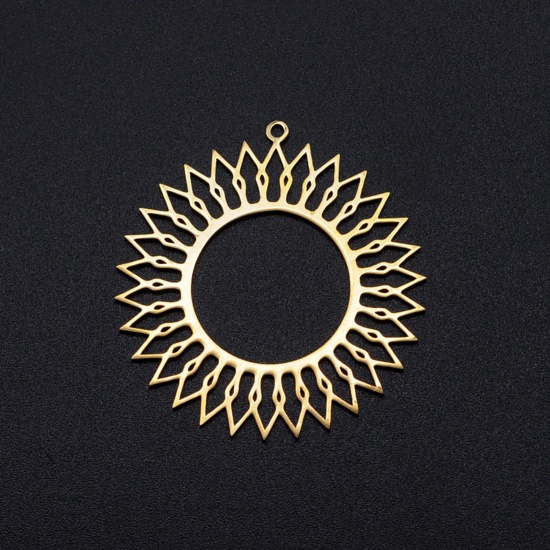 Picture of 201 Stainless Steel Pendants Gold Plated Round Sun Hollow 39mm x 37mm, 1 Piece