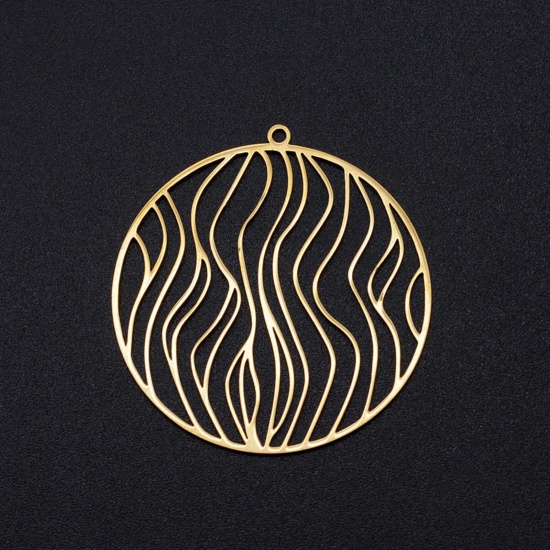 Picture of 201 Stainless Steel Pendants Gold Plated Round Streak Hollow 39mm x 37mm, 1 Piece