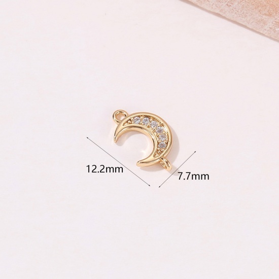 Immagine di Ottone Galassia Charms Luna Vero Oro Placcato Micro Spianare Trasparente Cubic Zirconiae 12.2mm x 7.7mm, 1 Pz