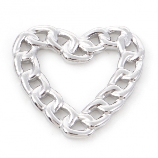 Immagine di 304 Acciaio Inossidabile Charms Catena a Maglie Tono Argento Cuore Filigrana 22mm x 21mm, 1 Pz