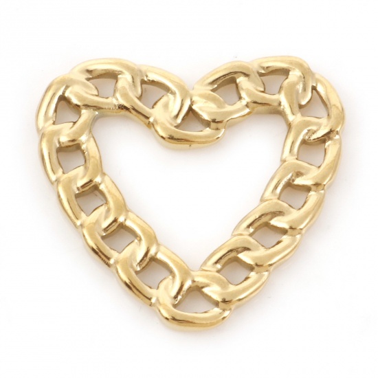 Immagine di 1 Pz Placcatura Sottovuoto 304 Acciaio Inossidabile Ciondoli Catena a Maglie Oro Placcato Cuore Filigrana 22mm x 21mm