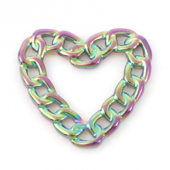 Immagine di 1 Pz Placcatura Sottovuoto 304 Acciaio Inossidabile Ciondoli Catena a Maglie Colore Arcobaleno Placcato Cuore Filigrana 22mm x 21mm