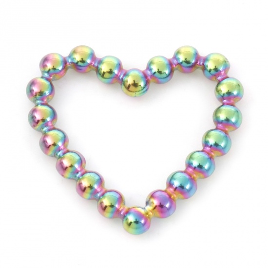 Picture of 1 Piece Vacuum Plating 304 Stainless Steel Charms Rainbow Color Plated Ball Heart 22mm x 20mm