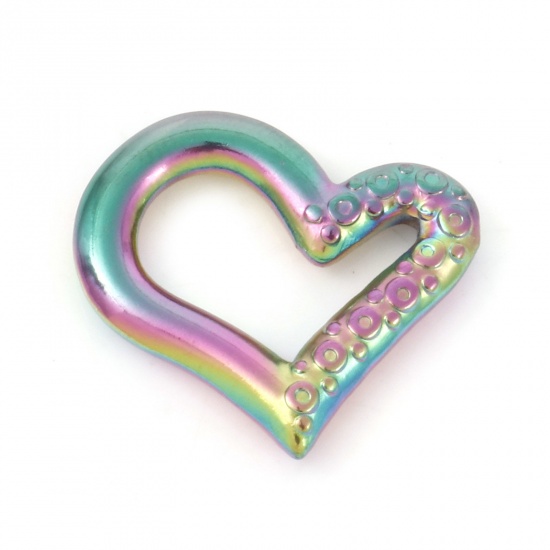 Image de 1 Pièce Breloques en 304 Acier Inoxydable Placage sous Vide Plaqué de Couleur Arc-en-ciel Cœur 21mm x 19mm 