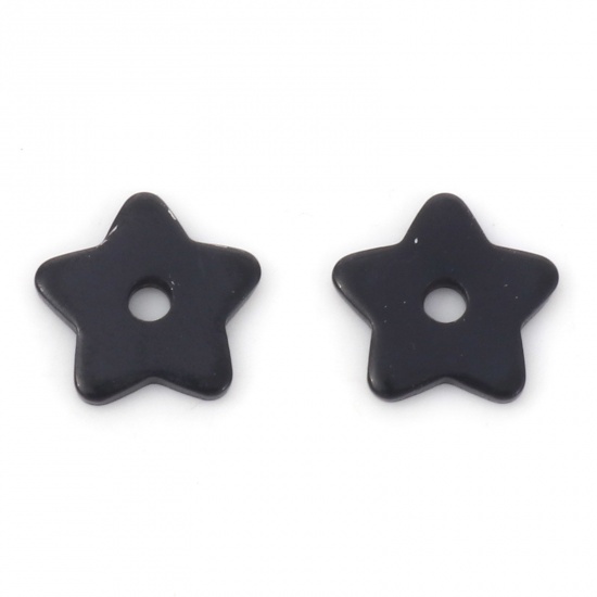 Bild von 10 Stück Vakuumbeschichtung 304 Edelstahl Abstandsperlen für DIY-Armband-Schmuckherstellung Pentagramm Stern Schwarz 8mm x 8mm