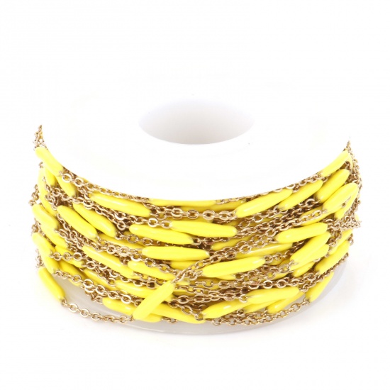 Picture of 304 Stainless Steel Link Cable Chain Sticks Gold Plated Yellow Enamel 2.5mm, 1 Roll (Approx 5 M/Roll)