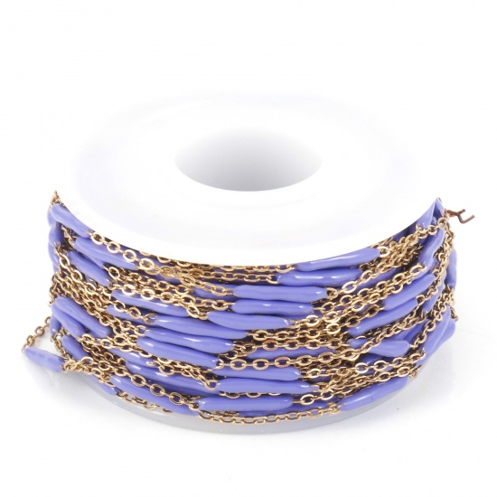 Picture of 304 Stainless Steel Link Cable Chain Sticks Gold Plated Purple Enamel 2.5mm, 1 Roll (Approx 5 M/Roll)