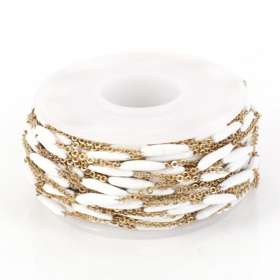 Picture of 304 Stainless Steel Link Cable Chain Sticks Gold Plated White Enamel 2.5mm, 1 Roll (Approx 5 M/Roll)