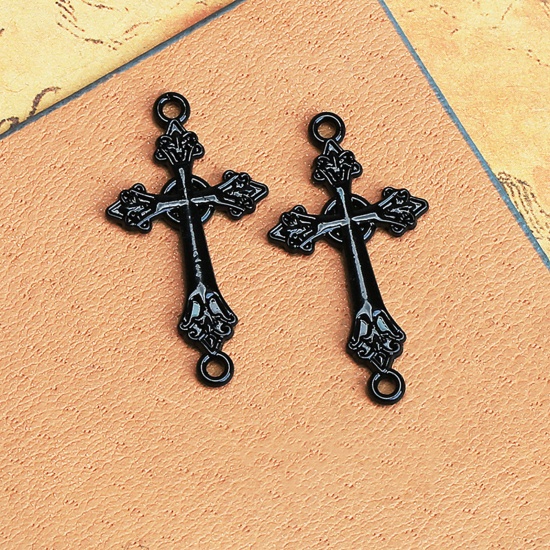 Picture of Zinc Based Alloy Religious Pendants Black Cross 3cm x 1.6cm, 10 PCs
