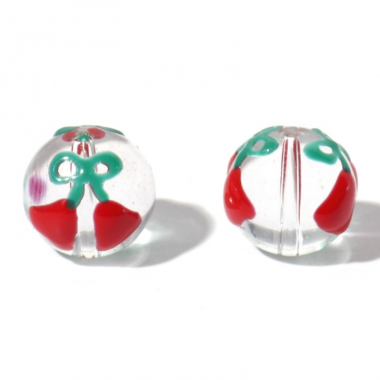 Picture of Lampwork Glass Beads Round Red Christmas Jingle Bell Enamel About 14mm Dia, Hole: Approx 1.5mm, 5 PCs