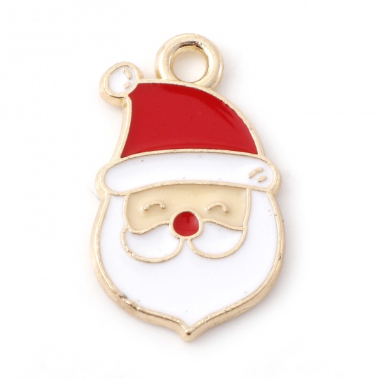 Picture of Zinc Based Alloy Christmas Charms Gold Plated White & Red Christmas Santa Claus Enamel 20mm x 12mm, 10 PCs
