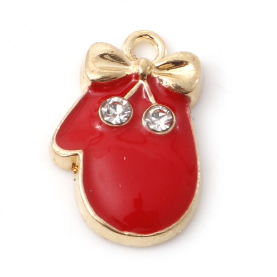 Picture of Zinc Based Alloy Christmas Charms Gold Plated Red Glove Enamel 17mm x 11mm, 10 PCs