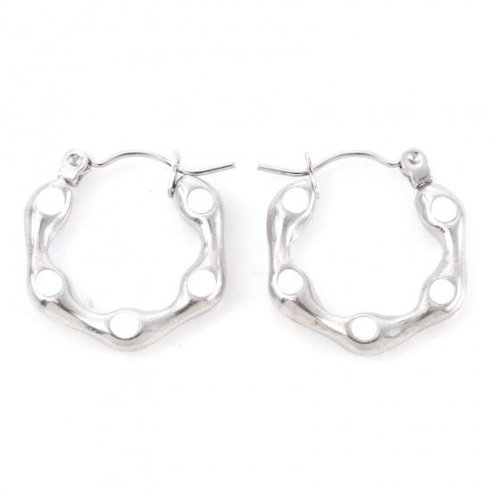 Image de Boucles d'Oreilles Créole Anneaux en 316 Acier Inoxydable Élégant Argent Mat Blanc Polygone à Pois Émail 20mm x 19mm , Epaisseur de Fil: (21 gauge), 1 Paire