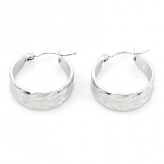 Picture of 316 Stainless Steel Stylish Hoop Earrings Silver Tone Ear Of Wheat Circle Ring 21mm Dia., Post/ Wire Size: (21 gauge), 1 Pair