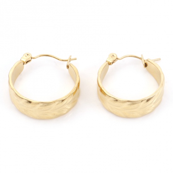 Picture of 316 Stainless Steel Stylish Hoop Earrings Gold Plated Ear Of Wheat Circle Ring 21mm Dia., Post/ Wire Size: (21 gauge), 1 Pair
