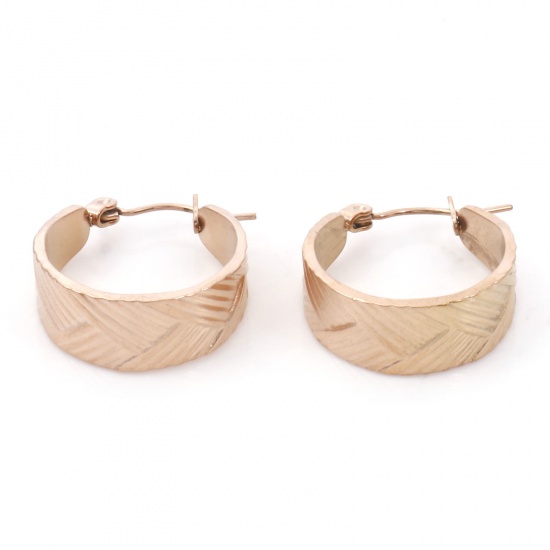 Imagen de 1 Par Enchapado al Vacío 316 Acero Inoxidable Elegante Aretes de Aro Oro Rosa Forma de C Raya 21mm x 20mm, Post/ Wire Size: (21 gauge)