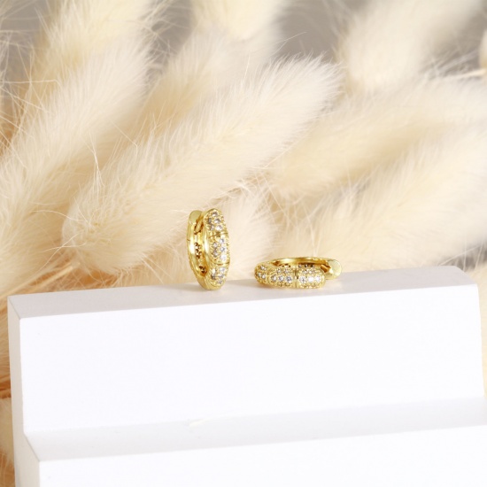 Immagine di 1 Paio Ecologico Elegante Squisito 18K Vero Oro Placcato Ottone Orecchini Circolari Per Donne Regalo 15mm x 14mm