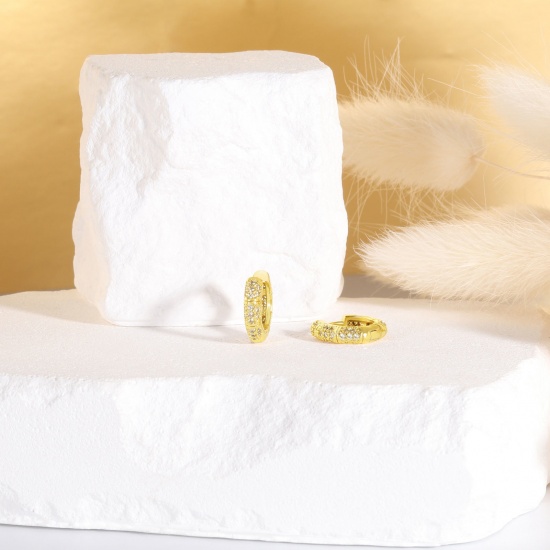 Immagine di 1 Paio Ecologico Elegante Squisito 18K Vero Oro Placcato Ottone Orecchini Circolari Per Donne Regalo 15mm x 14mm