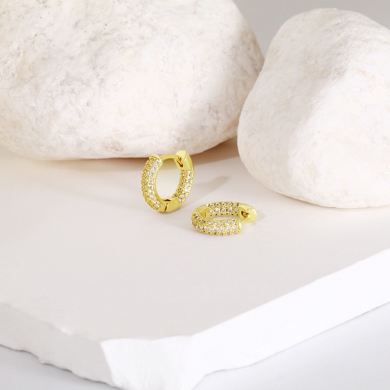 Bild von 1 Paar Umweltfreundlich Stilvoll Exquisit 18K Echtgold plattiert Messing Hoop Ohrringe Für Frauen Geschenk 15mm x 14mm