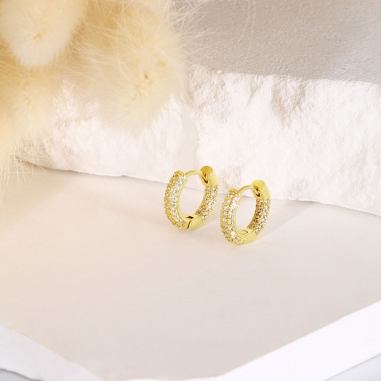 Bild von 1 Paar Umweltfreundlich Stilvoll Exquisit 18K Echtgold plattiert Messing Hoop Ohrringe Für Frauen Geschenk 15mm x 14mm