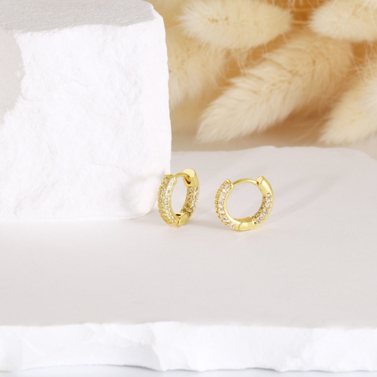 Bild von 1 Paar Umweltfreundlich Stilvoll Exquisit 18K Echtgold plattiert Messing Hoop Ohrringe Für Frauen Geschenk 15mm x 14mm