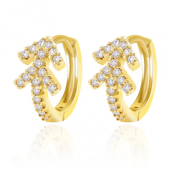 Immagine di 1 Paio Ecologico Elegante Squisito 18K Vero Oro Placcato Ottone & Strass Punta di Freccia Orecchini Circolari Per Donne Regalo 14mm x 13mm