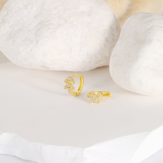 Immagine di 1 Paio Ecologico Elegante Squisito 18K Vero Oro Placcato Ottone & Strass Punta di Freccia Orecchini Circolari Per Donne Regalo 14mm x 13mm