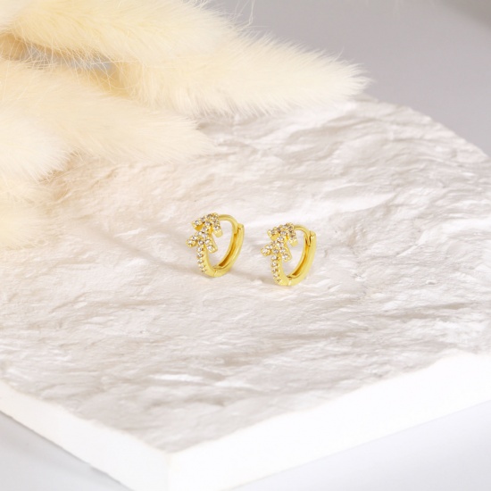 Immagine di 1 Paio Ecologico Elegante Squisito 18K Vero Oro Placcato Ottone & Strass Punta di Freccia Orecchini Circolari Per Donne Regalo 14mm x 13mm