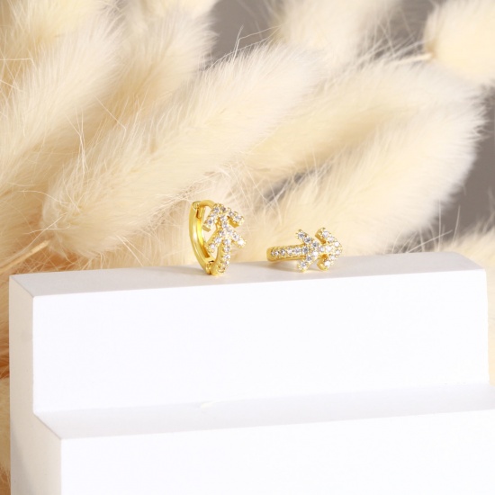 Immagine di 1 Paio Ecologico Elegante Squisito 18K Vero Oro Placcato Ottone & Strass Punta di Freccia Orecchini Circolari Per Donne Regalo 14mm x 13mm