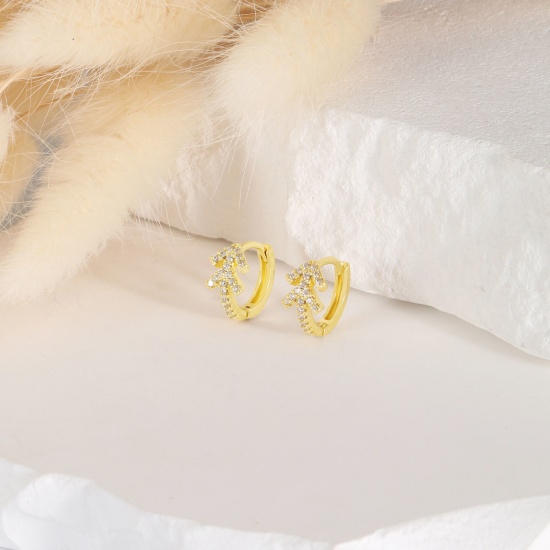 Immagine di 1 Paio Ecologico Elegante Squisito 18K Vero Oro Placcato Ottone & Strass Punta di Freccia Orecchini Circolari Per Donne Regalo 14mm x 13mm