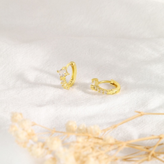 Immagine di 1 Paio Ecologico Elegante Squisito 18K Vero Oro Placcato Ottone & Strass Orecchini Circolari Per Donne Regalo 14mm x 13mm