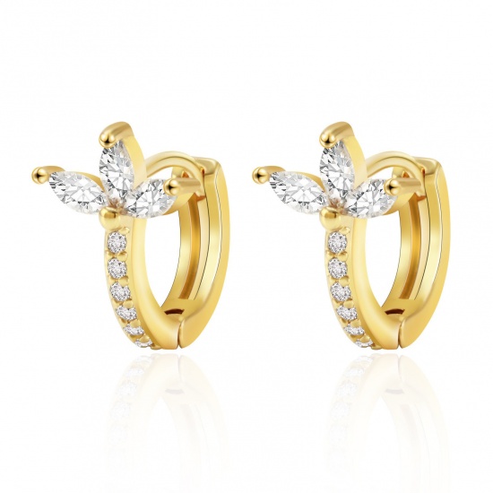 Bild von 1 Paar Umweltfreundlich Stilvoll Exquisit 18K Echtgold plattiert Messing Blumen Hoop Ohrringe Für Frauen Geschenk 13mm x 11mm