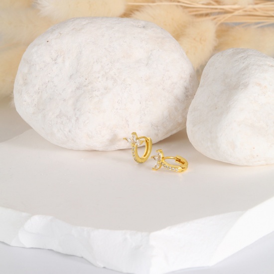 Bild von 1 Paar Umweltfreundlich Stilvoll Exquisit 18K Echtgold plattiert Messing Blumen Hoop Ohrringe Für Frauen Geschenk 13mm x 11mm