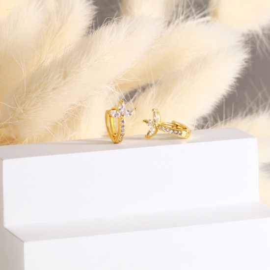 Bild von 1 Paar Umweltfreundlich Stilvoll Exquisit 18K Echtgold plattiert Messing Blumen Hoop Ohrringe Für Frauen Geschenk 13mm x 11mm