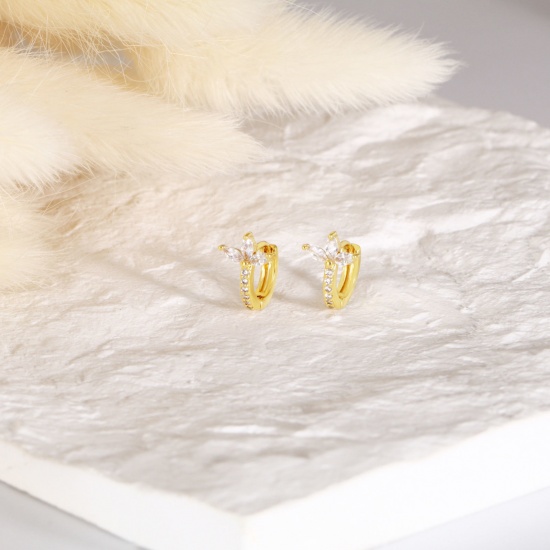 Bild von 1 Paar Umweltfreundlich Stilvoll Exquisit 18K Echtgold plattiert Messing Blumen Hoop Ohrringe Für Frauen Geschenk 13mm x 11mm