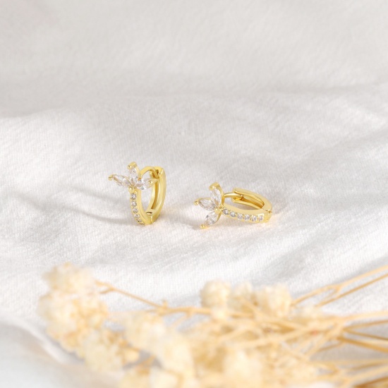 Bild von 1 Paar Umweltfreundlich Stilvoll Exquisit 18K Echtgold plattiert Messing Blumen Hoop Ohrringe Für Frauen Geschenk 13mm x 11mm