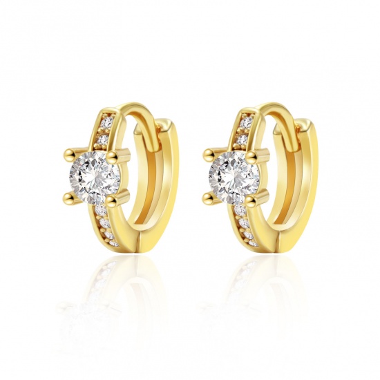 Immagine di 1 Paio Ecologico Elegante Squisito 18K Vero Oro Placcato Ottone & Strass Orecchini Circolari Per Donne Regalo 12mm x 10.5mm