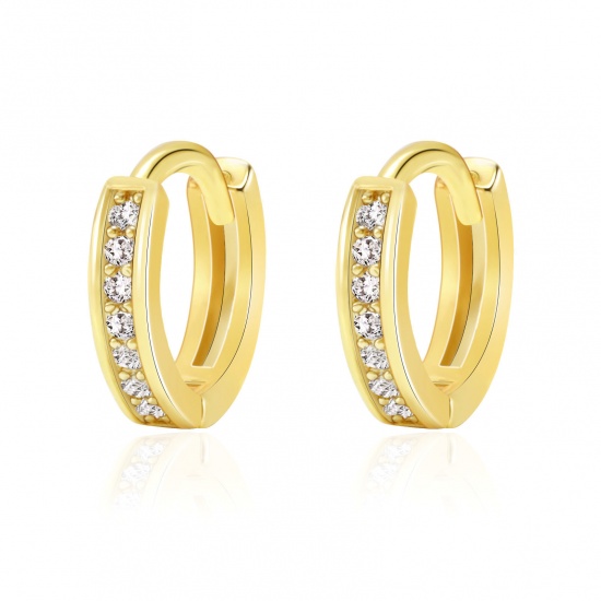 Immagine di 1 Paio Ecologico Elegante Squisito 18K Vero Oro Placcato Ottone & Strass Orecchini Circolari Per Donne Regalo 11mm x 10mm