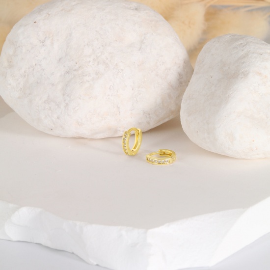 Immagine di 1 Paio Ecologico Elegante Squisito 18K Vero Oro Placcato Ottone & Strass Orecchini Circolari Per Donne Regalo 11mm x 10mm