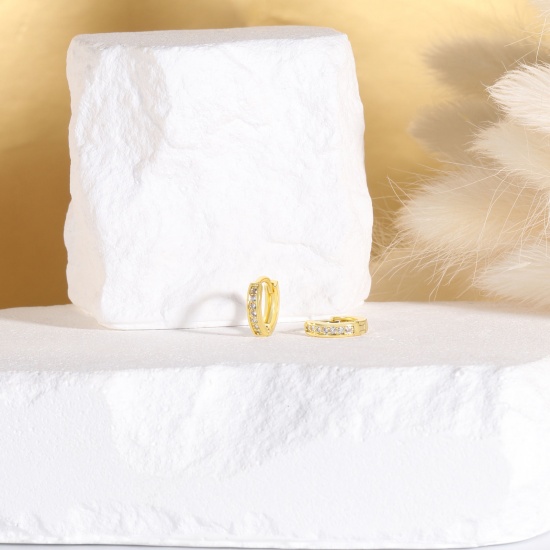 Immagine di 1 Paio Ecologico Elegante Squisito 18K Vero Oro Placcato Ottone & Strass Orecchini Circolari Per Donne Regalo 11mm x 10mm