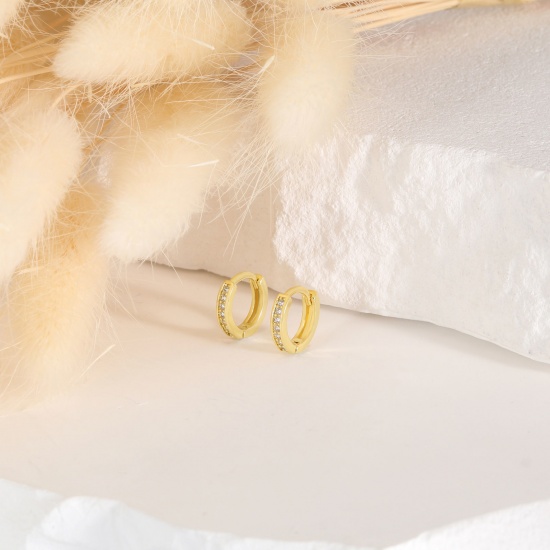Immagine di 1 Paio Ecologico Elegante Squisito 18K Vero Oro Placcato Ottone & Strass Orecchini Circolari Per Donne Regalo 11mm x 10mm