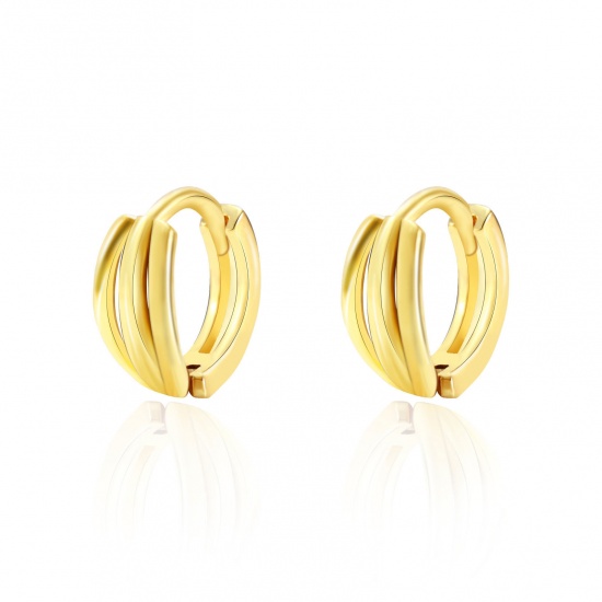 Immagine di 1 Paio Ecologico Elegante Squisito 18K Vero Oro Placcato Ottone Orecchini Circolari Per Donne Regalo 12mm x 10.5mm