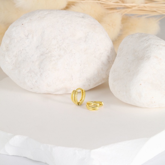 Immagine di 1 Paio Ecologico Elegante Squisito 18K Vero Oro Placcato Ottone Orecchini Circolari Per Donne Regalo 12mm x 10.5mm