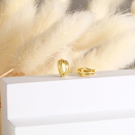 Immagine di 1 Paio Ecologico Elegante Squisito 18K Vero Oro Placcato Ottone Orecchini Circolari Per Donne Regalo 12mm x 10.5mm