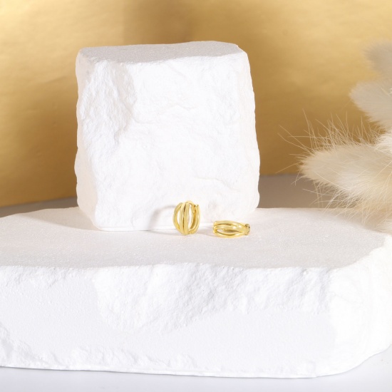 Immagine di 1 Paio Ecologico Elegante Squisito 18K Vero Oro Placcato Ottone Orecchini Circolari Per Donne Regalo 12mm x 10.5mm
