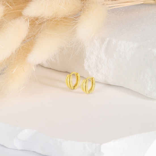 Immagine di 1 Paio Ecologico Elegante Squisito 18K Vero Oro Placcato Ottone Orecchini Circolari Per Donne Regalo 12mm x 10.5mm